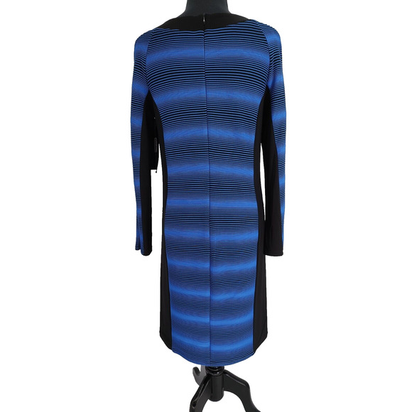 Scapa Lauren Perre Woman's NEW Blue Texture Strip Size M Shift Dress Long Sleeve - Picture 2 of 12